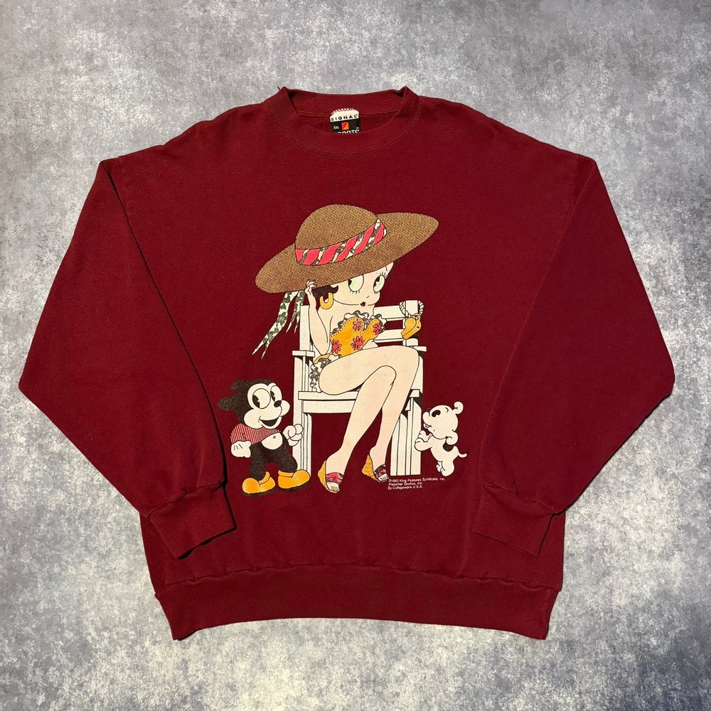 Vintage 1993 Betty Boop Signal Sports Sweatshirt XXL Maroon Graphic Pullover USA